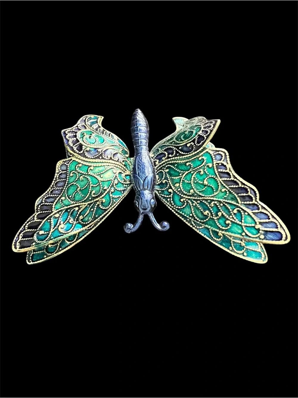 West Germany Vintage Double Wing Enamel Butterfly Brooch Pin